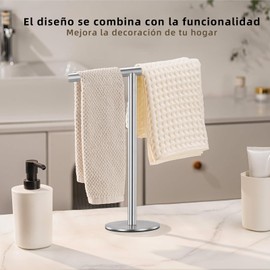 BTOOTB Soporte para Toallas de Mano, Toallero Vertical en Forma de T, Toallero Negro Mate de Acero Inoxidable, Adecuado para Encimeras de Baño, Cocina y Tocador, Estilo Minimalista (Plata)