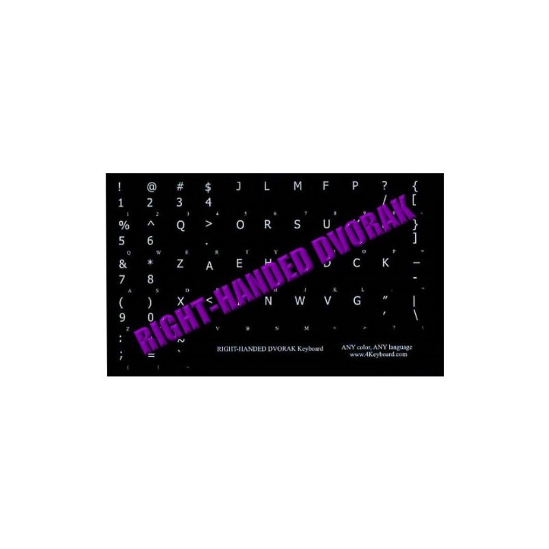 DVORAK RIGHT-HANDED NON-TRANSPARENT KEYBOARD STICKERS ON BLACK BACKGROUND FOR DESKTOP,