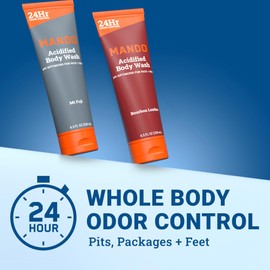 Mando Acidified Body Wash - 24 Hour Odor Control - Removes Odor Better than Soap - Formulated without SLS or Phthalates - Skin Safe - 8.5 Ounce (Pack of 2) - Bourbon Leather and Mt Fuji