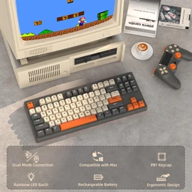 MAMBASNAKE M87 TKL– Dual-Mode-Wireless-Gaming-Tastatur, Bluetooth/2,4 GHz, PBT-Kugeltastenkappe, 4000-mAh-Akku, gemischte Regenbogen-Hintergrundbeleuchtungstastatur mit mechanischem Feeling-Glimmer