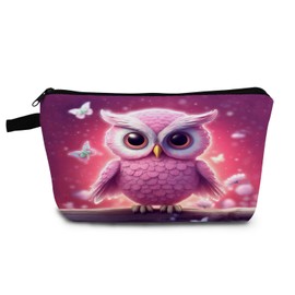 YULUENZE Owl Present Pink Owl Makeup Bag Cute Small Organizer Bag with Zipper Butterfly Owl Print Cosmetic Bag Birthday Presents for Owl Lovers Women Sisters Friends
