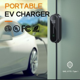 Level 2 Portable EV Charger with 32Amp, 240V NEMA 14-50 Plug, Current Adjustable, Delay Charging - Fits All SAE J1772 Electric Vehicle for Indoor/Outdoor Charging