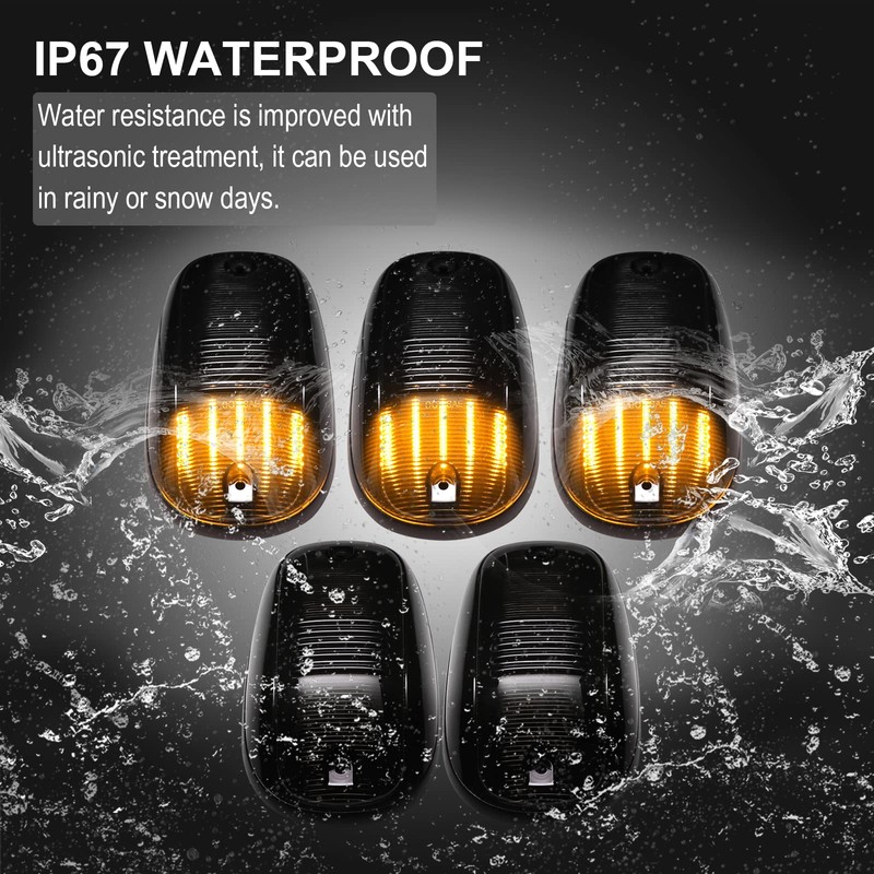 R&F Auto 5Pcs Smoked LED Cab Roof Marker Lights Compatible