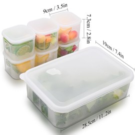 QUELIEN Refrigerator Food Storage Container with Lid - Reusable Storage Organiser with 6 Removable Small Boxes for Pantry Organization and Storage