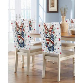 4th of July Chair Covers Set of 4 Red Blue Stars Butterfly Chair Slipcover Protector Stretch Chair Covers Eucalyptus Leaves Plaid Independence Day Chair Back Covers for Dining Chairs Kitchen Party