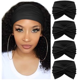 DRESHOW Paquete de 4 diademas de turbante para mujer, anchas y clásico, anudadas, lindas bandas para el cabello