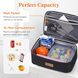Lifewit Insulated Lunch Bag for Men Women, Thermal Lunch Box Adults, Small Cool Bag Lunch Pail, Waterproof Reusable Cooler with Soft Handle for Work Picnic, Black 4L