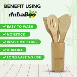 Wooden Spoons dubaboo for Cooking 6-Piece Bamboo Utensil Set Apartment Essentials Wood Spatula Spoon Nonstick Kitchen Utensil Set Premium Quality Housewarming Gifts Wooden Utensils for Everyday Use