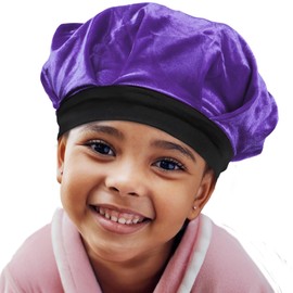 DONNA Kids Silky Velvet Bonnet, Shower Cap for Girl and Kids Wide Band, Reversible, Bonnet for Girls, 1pc PURPLE COLOR