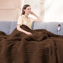 LUZARTA Heated Blanket Full Size 72"X84" Brown - Soft Double Sided Sherpa Electric Blanket Full Size with LED Display, 6 Heating Levels & 10 hrs Timer, Machine Washable & Fast Heating, Gift for Women