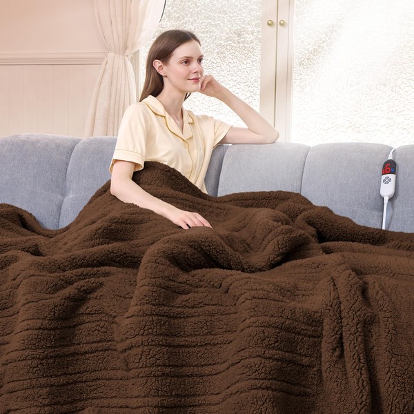LUZARTA Heated Blanket Full Size 72"X84" Brown - Soft Double