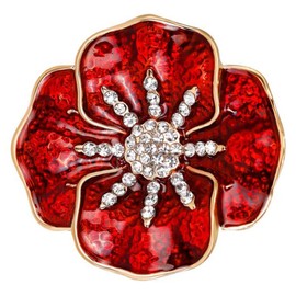 FENGJI Vintage Red Rhinestones Flower Brooches for Women Rememberance Jewellery Badge Brooch pins Red