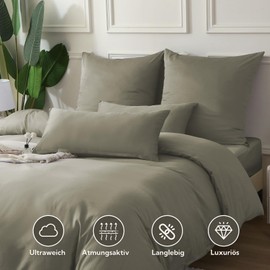 SOULFUL Satin Bed Linen 135 x 200 cm Cotton, 100% Long Staple Cotton Silky Luxury Bedding, Oeko-Tex Certified & Suitable for Allergy Sufferers, 1 Duvet Cover 135 x 200 cm and 1 Pillowcase 80 x 80 cm,