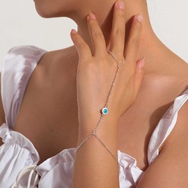 Xmsrn Vintage Devil Eye Finger Ring Bracelet Blue Eye Finger Slave Bracelet Boho Eye Wrist Chain Bracelet Silver Eye Slave Hand Chain Bracelet For Women, Zinc, No gemstone