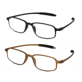 Calabria TR191 Flexie Sport Reading Glasses +4.50 Black/Cream Soda Brown 2 Pack Men Women Readers Flexible Bending