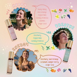 SALUBRITO Essential Oil Roll On Set, 6x10ml Aromatherapy Oil Roller Ball, Essential Oil Blend for Skin, Anxiety Relief, Relaxation Gift for Women - Relax, Breath, Happy, Energy, Focus, Sweet Dream