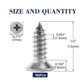 #6 x 1/2" Wood Screw 100Pcs 18-8 (304) Stainless Steel Screws Flat Head Phillips Fast Self Tapping Drywall Screws by SG TZH