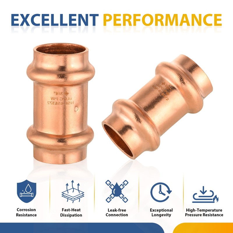 10-Pack GUOFIS Copper Press Fittings,3/4 Inch x 3/4 Inch Coupling