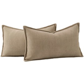 Madizz Textured Chenille Cushion Covers Set of 2 Super Soft Decorative Throw Pillow Covers Boho Pillowcases Modern Home Decor for Sofa Bedroom 12x20 inch, 30x50 cm, Light Taupe