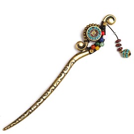 LeafIn Handmade Kanzashi Kanzashi Hair Cutting Ethnic Totem Ethnic Style Hair Stick Agate Single Head Dress Tassel Power Stone Yukata Kimono Kimono Accessory Cute Single Hair Claw (Flow)