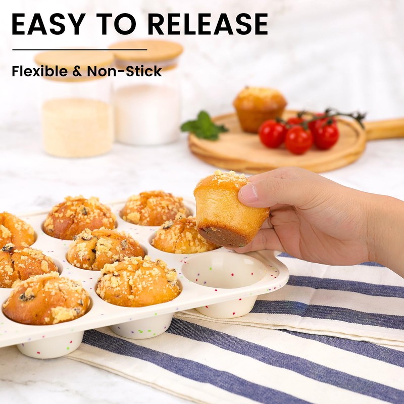 Vinino 1Pack Silicone Muffin Pan for Baking with Metal Reinforced