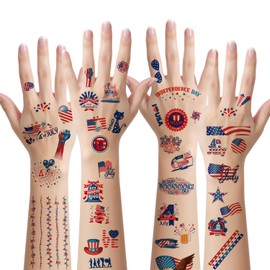 20Sheets Fourth of July Temporary Tattoos, 143PCS Independence Day Temporary Tattoo, Red White and Blue Fake Tattoo Stickers, 4th of July Body Tattoos Memorial Labor Day Decorations