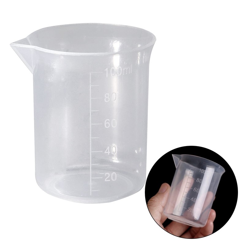 Waziaqoc 100ml/3.4oz Plastic Graduated Beaker (3 Pack), Transparent PP Measuring