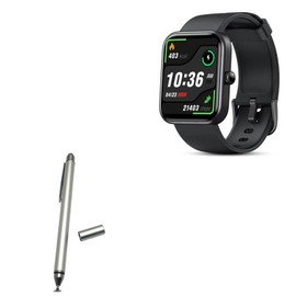 BoxWave Stylus Pen Compatible with Konitee Smart Watch ID208 (1.7 in) - DualTip Capacitive Stylus, Fiber Tip Disc Tip Capacitive Stylus Pen - Metallic Silver