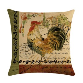 Easternproject Rooster Painting Farmhouse Decorative Throw Pillowcase Country Burlap Pillow Cover Cushion Case 18’’x18’’ (04)