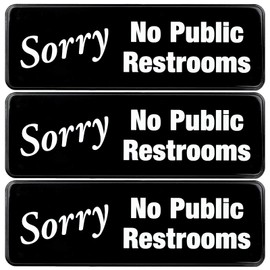 Excello Global Products Sorry No Public Restroom Sign: Easy to Mount Informative Plastic Sign with Symbols 9x3, Pack of 3 (Black)