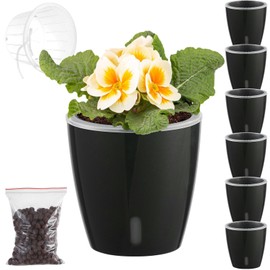 6-Pack 5 Inch Self Watering Pots for Indoor Plants with Indicator,Orchid Pot with Transparent Wick Pot for Orchids,Small African Violet Pot for African Violet,Self-Watering Planter for Plants