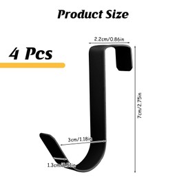 Gments 4Pcs Over Door Hooks Single Over The Door Hangers Heavy Duty Stainless Steel Reversible Wreath Hooks Metal for Bathroom Kitchen Cupboard Cabinet Bedroom Hanging Clothes Starter Garland, Black