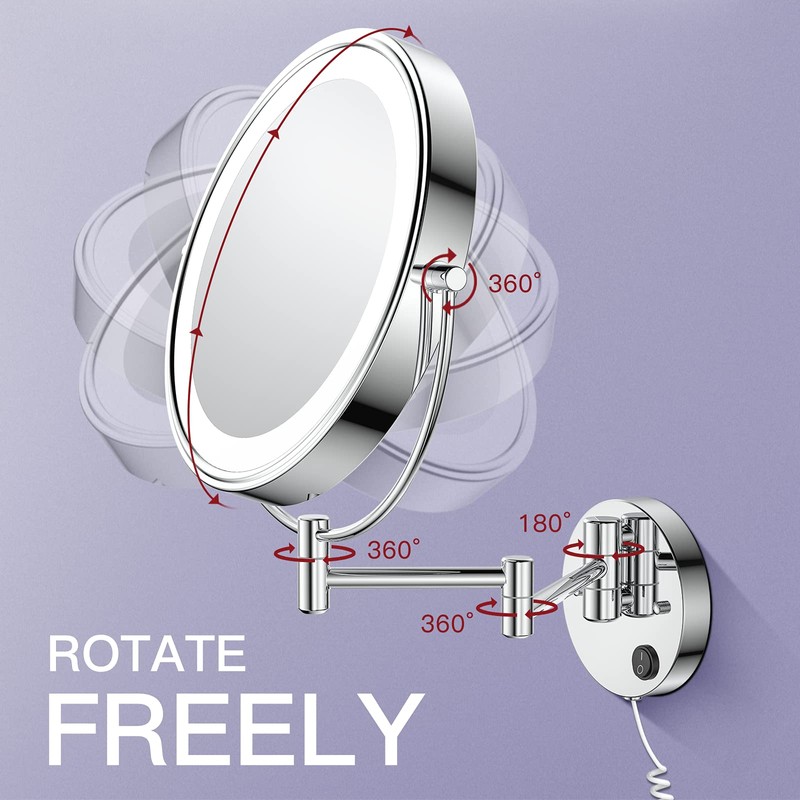 Benbilry 9" Large Size Wall Mounted Lighted Makeup Vanity Mirror,