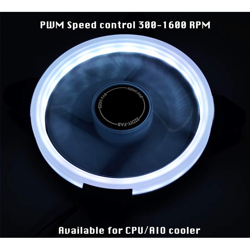 EZDIY-FAB 120mm PWM White LED Ring Fan,White LED PWM Case