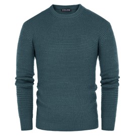 PJ PAUL JONES Mens Sweater Cable Knit Sweaters Crew Neck Waffle Pullover Long Sleeve Sweaters Aqua Green