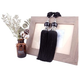 1Pair Curtain Tassel Tieback Beaded Tassel Curtain Tie Rope Decoration Rope Curtain Holders Tassel Curtain Rope Window Curtain Tie-backs (Black)