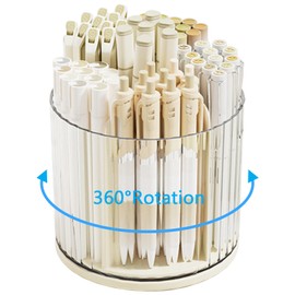 SAYEEC Desk Pencil Pen Holder, 6 Slots Rotating Desk Organizer Makeup Brush Holder Pencil Cup Pot, Desktop Stationery Supplies Organizer Storage Box Caddy for Office School Home Art Supply (Beige)