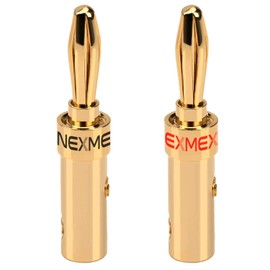 NEXMEX Banana Plugs for Speaker Cable - Set of 2 Connectors - Plug 24 K Gold-Plated - for HiFi Receiver