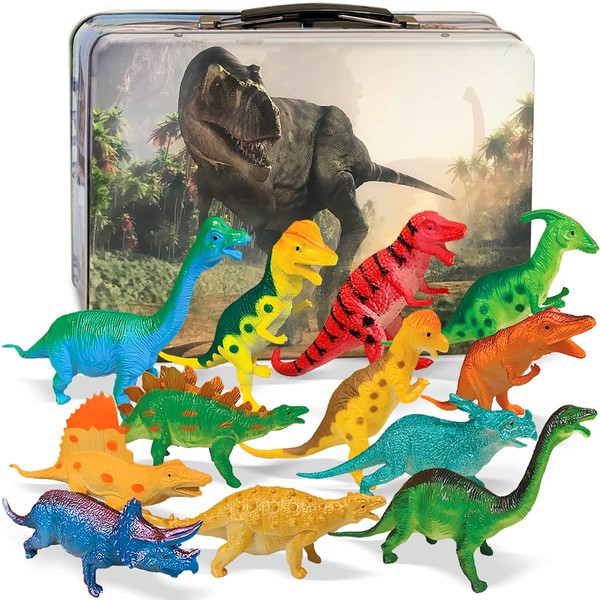 3 Bees & Me Fun Dinosaur Toys for Kids 3-5, 5-7, 8-12 - 12 Large Dino Toy Figures with Storage Box Case - 6 inch Dinosaurs - Dinosaur Toys for Boys, Girls, Toddlers for Imaginative Play
