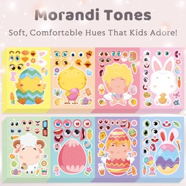 32 Sheets Easter Stickers(2024 Release) Easter Crafts for Kids Easter Pary Favors Games Easter Basket Stuffers for Toddler School Gifts for Kids Classroom Make a face Stickers Egg Bunny Angel Bird