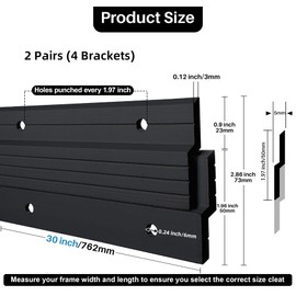 French Cleat Hanger 30 inch - 2 Pairs Heavy Duty Z Bar Clips Aluminum Alloy Mirror Mounting Hardware Picture Hanging Kit 200 lbs Load Interlocking Wall Brackets Frame Hanger, Black