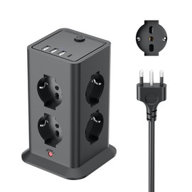 2 M Ciabatta Elettrica Multipresa con 8 Prese Universali ITA e Schuko,4 USB