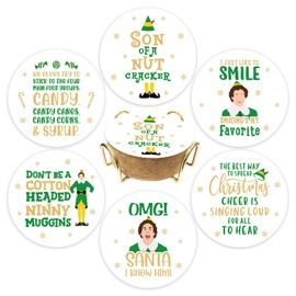 Buddy The Elf Christmas Coffee Coasters, 6 Pcs Holiday Drink Coasters with Metal Holder, Funny Elf Merchandise Gifts, Christmas Home Table Tiered Tray Decor, White Elephant Gifts Stocking Stuffer