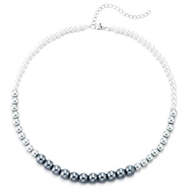 COOLSTEELANDBEYOND Two Tone Pearl Pearl Necklace, White Grey Pearl Choker Necklace, Statement Necklace, Evening Dress Wedding, Synthetic pearl, No Gemstone