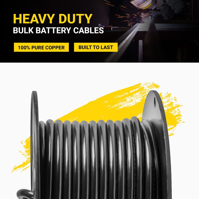 Spartan Power Battery Cable, 100% Pure Copper Wire, Automotive, Inverter,