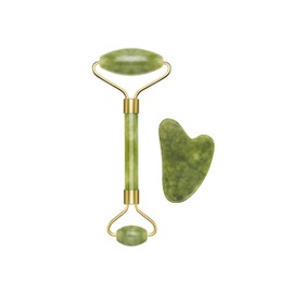 BEPER C301ABE101 Roller and Stone Gua Sha in Jade, Jade Roller & Gua Sha Massage Tool, Face and Body Massage, Relaxing, Removal and Age, Green