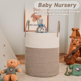 JMvicyroam Large Woven Laundry Basket Hamper,60L Cotton Rope Storage Bin for Blankets,Toys and Clothes,Decorative Tall Nursery Hamper for Living Room,Baby Nursery,Bathroom and Bedroom,Brown
