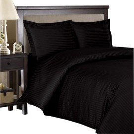 Royal Tradition Stripes Black 300 Thread Count Twin/Twin XL Duvet Cover Set 100% Cotton 3PC Comforter Cover Set Button Enclosures