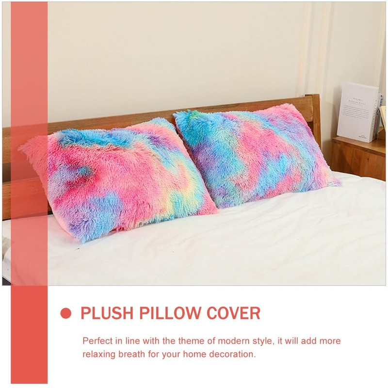 Veemoon Decorative Fuzzy Pillow Covers Rainbow Fluffy Cushions Protector Throw