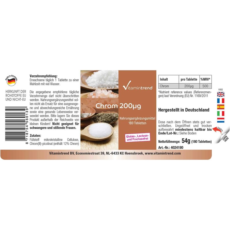 Chrome 200mcg - Chrome Picolinate - 180 Tablets - For